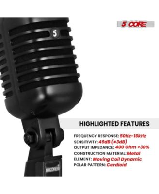 Vintage Microphone Classic Dynamic Professional XLR Studio Retro Style Mic Black