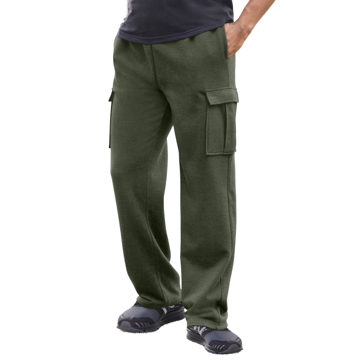 Big & Tall Fleece Cargo Sweatpants - Heather deep olive