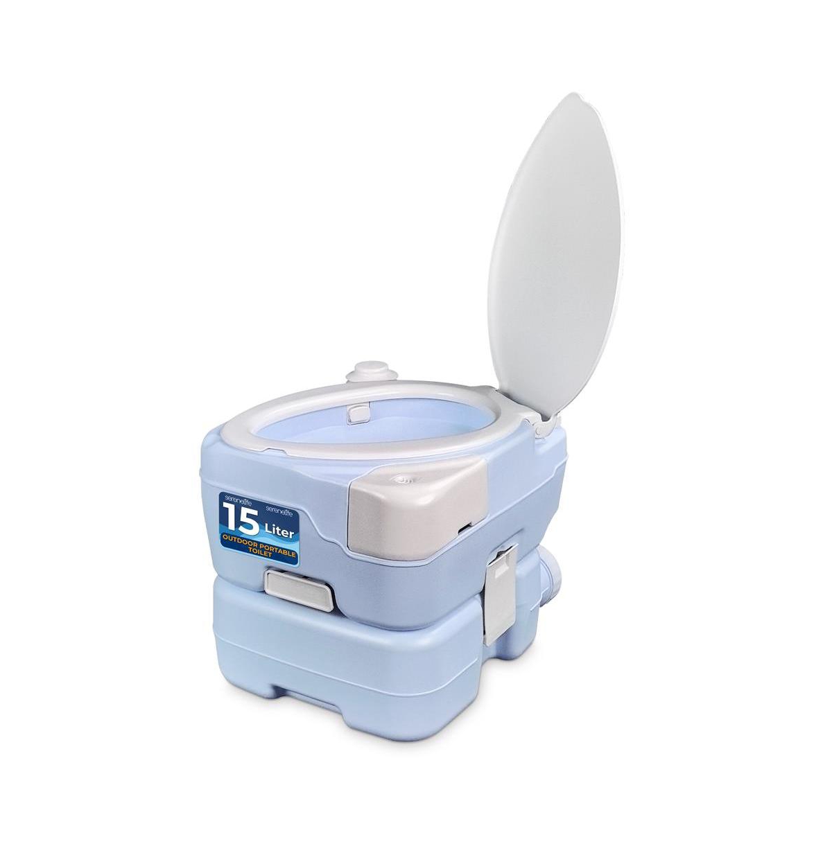 15-Liter Outdoor Portable Toilet with Extra Large Seat, Moonwhite - Blue