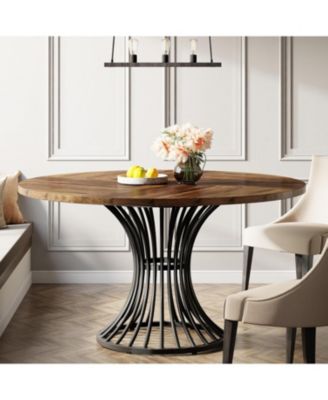 Dining Table, 47-Inch Round Wood and Metal, Seats 4–6 with Industrial Base, Space-Saving Design for Kitchen and Living Room