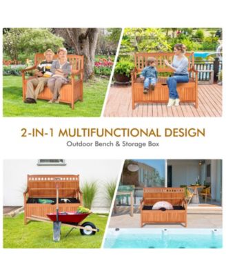 33 Gallon Wooden Storage Bench with Liner for Patio Garden Porch