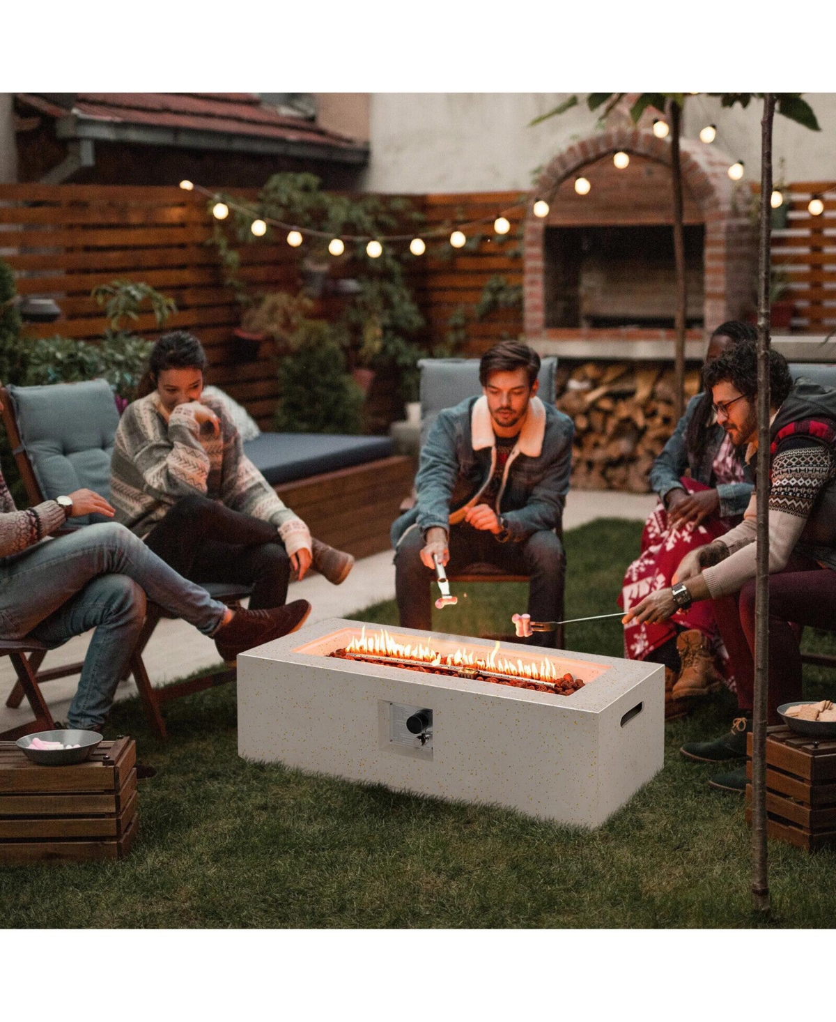 Gouun 50 000 Btu Rectangle Terrazzo Fire Pit Table with Pvc Cover