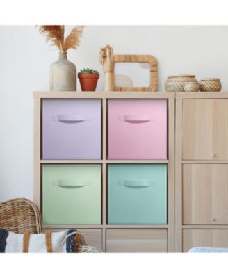 11 Inch 4 Pack Foldable Fabric Storage Cube Bins with Handles - for Organizing Pantry, Closet, Nursery, Playroom, and More (Cool Pastel Colors)