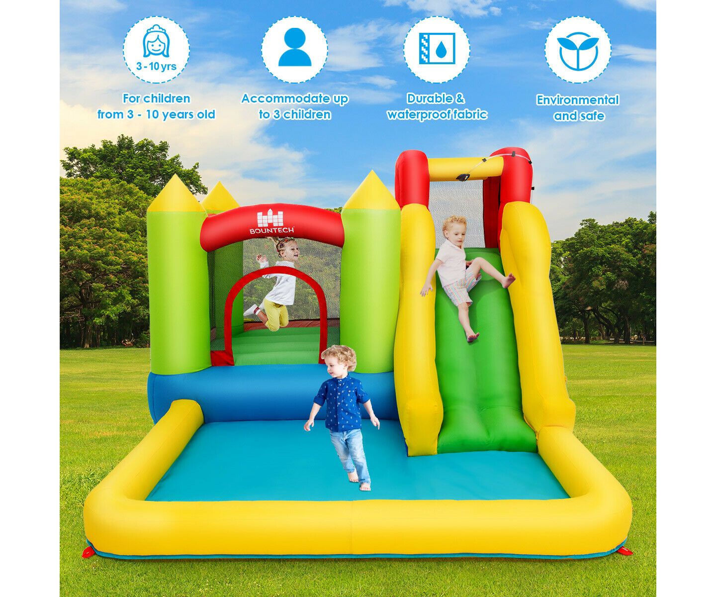 Детская игрушка GOUUN Inflatable Bounce House Water Slide, 138"L x 110.5"W x 75"H, Blower Sold Separately, For 3 Players, Ages 3+, цвет: Зелёный — фото 2