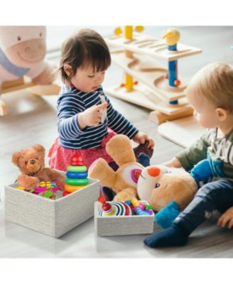 Storage Baskets 4-Piece Set - Stackable Woven Basket Paper Rope Bin Boxes for Makeup, Office Supplies, Bedroom, Closet