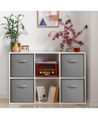 11 Inch 4 Pack Foldable Fabric Storage Cube Bins with Handles - for Organizing Pantry, Closet, Nursery, Playroom, and More (Gray