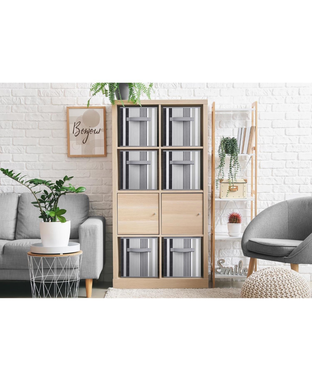 Sorbus 11 Inch Pack Foldable Fabric Storage Cube Bins with Handles - for Organizing Pantry, Closet, Nursery, Playroom, and More (Black Lines - Black