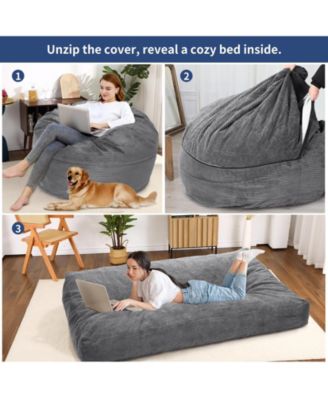 Bean Bag Chair for Adults, Giant Bean Bag Bed, Convertible Bean Bag Chair Bed from