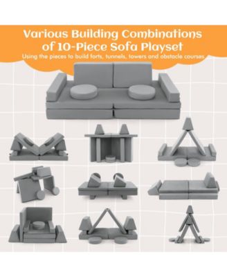 10-Piece Kids Play Couch Sofa with Portable Handle