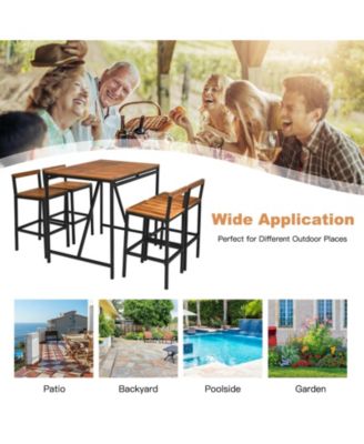 5 Pieces Outdoor Acacia Wood and PE Rattan Bar Set