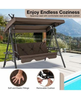 Convertible 3-Seat Patio Porch Swing Chair to Flat Bed with Adjustable Canopy