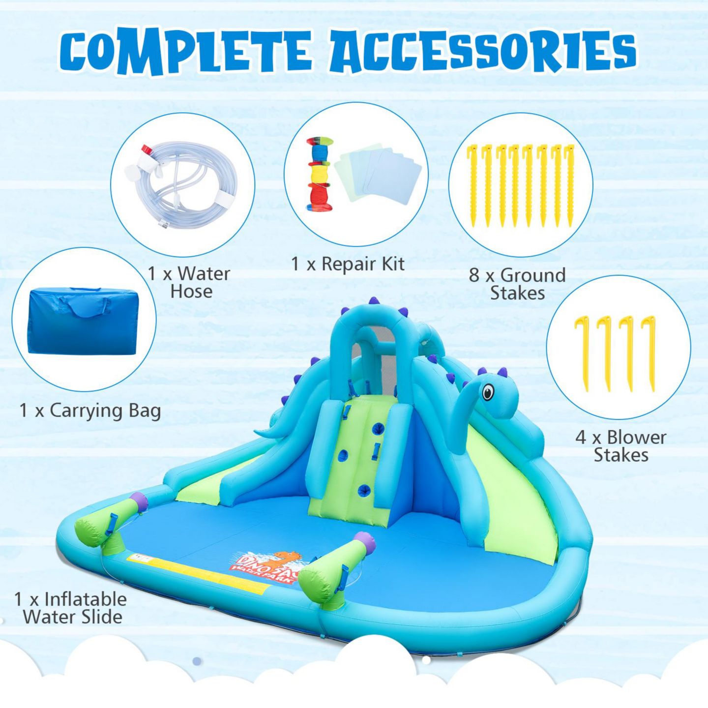 Детские игрушки GOUUN Kids Inflatable Water Slide Ages 3+ with Dual Slides and Splash Pool, цвет: Синий — фото 6