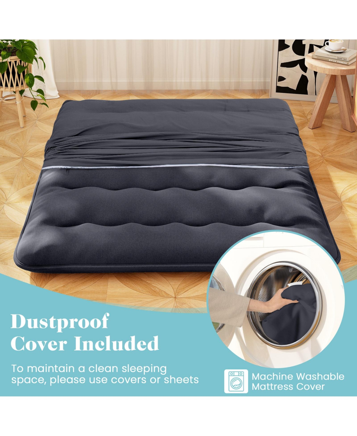 Gouun Futon Mattress with Washable Cover and Foldable Mat-Queen Size