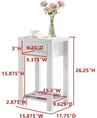 - Sendero Wooden Chairside Side End Table with Drawer and Open Storage Shelf