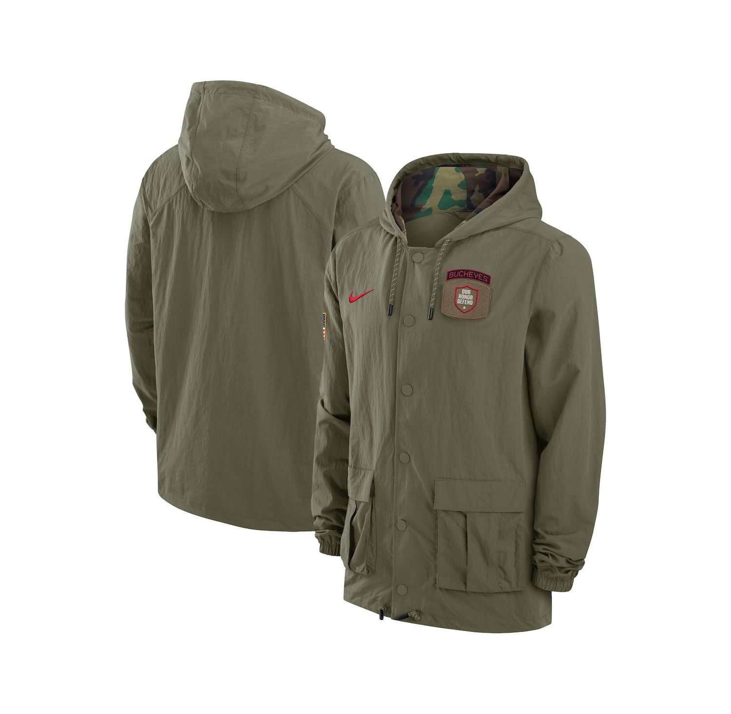 Men's Olive Ohio State Buckeyes 2024 Military Appreciation Full-Snap Hoodie Military Jacket