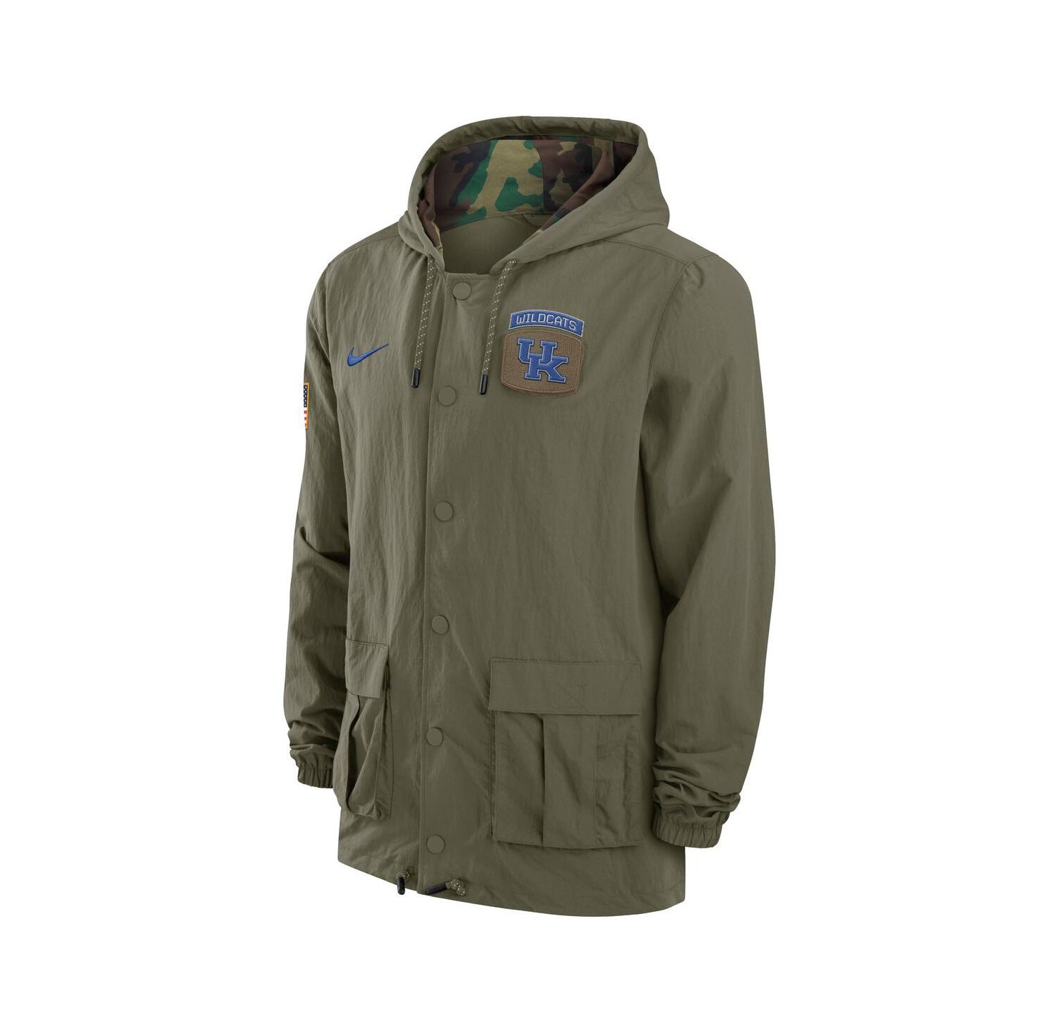Men's Olive Kentucky Wildcats 2024 Military Appreciation Full-Snap Hoodie Military Jacket