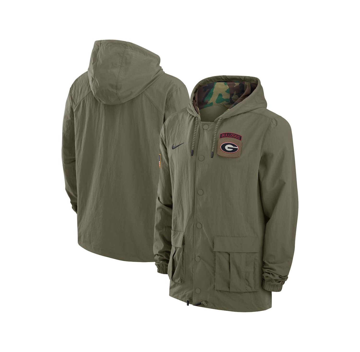 Men's Olive Georgia Bulldogs 2024 Military Appreciation Full-Snap Hoodie Military Jacket