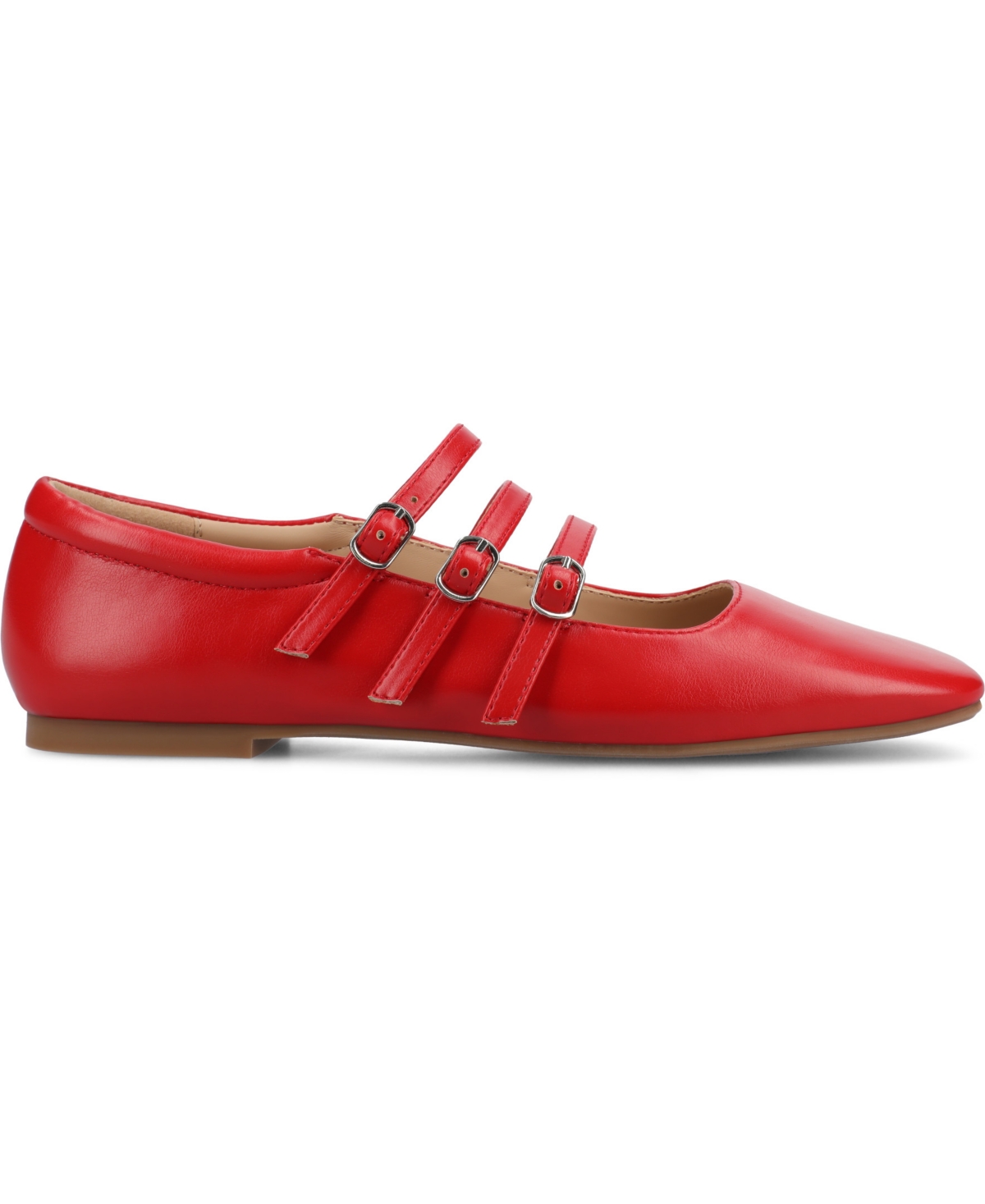 Journee Collection Women's Darlin Multi Strap Mary Jane Square Toe Flats In Red