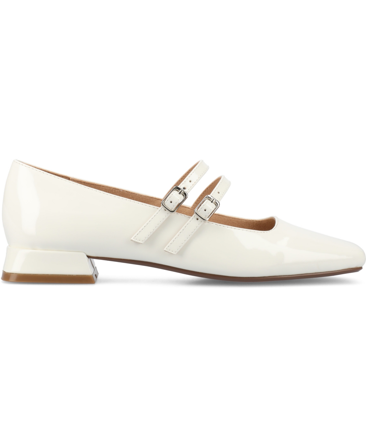 Journee Collection Women's Gredah Square Toe Double Strap Mary Jane Flats In White Patent