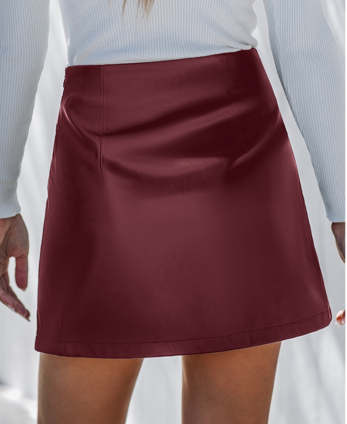 Cupshe Women's Faux Leather Notched Hem Mini Skirt
