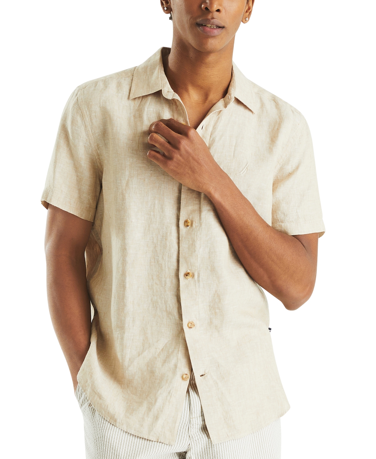 Men's Linen Solid-Color Short-Sleeve Classic-Fit Shirt - Sandy Bar
