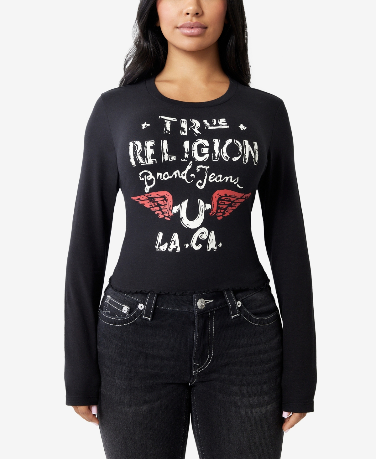 TRUE RELIGION WOMEN'S DISTRESSED WING BABY T-SHIRT 