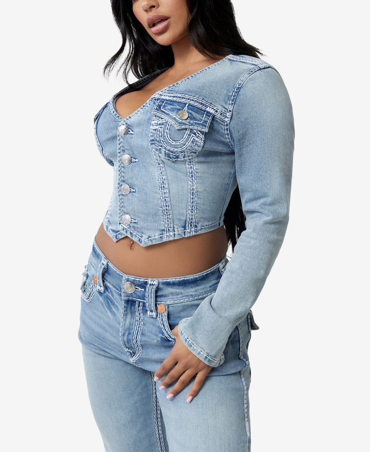 TRUE RELIGION WOMEN'S LONG SLEEVE SUPER V NECK TOP 