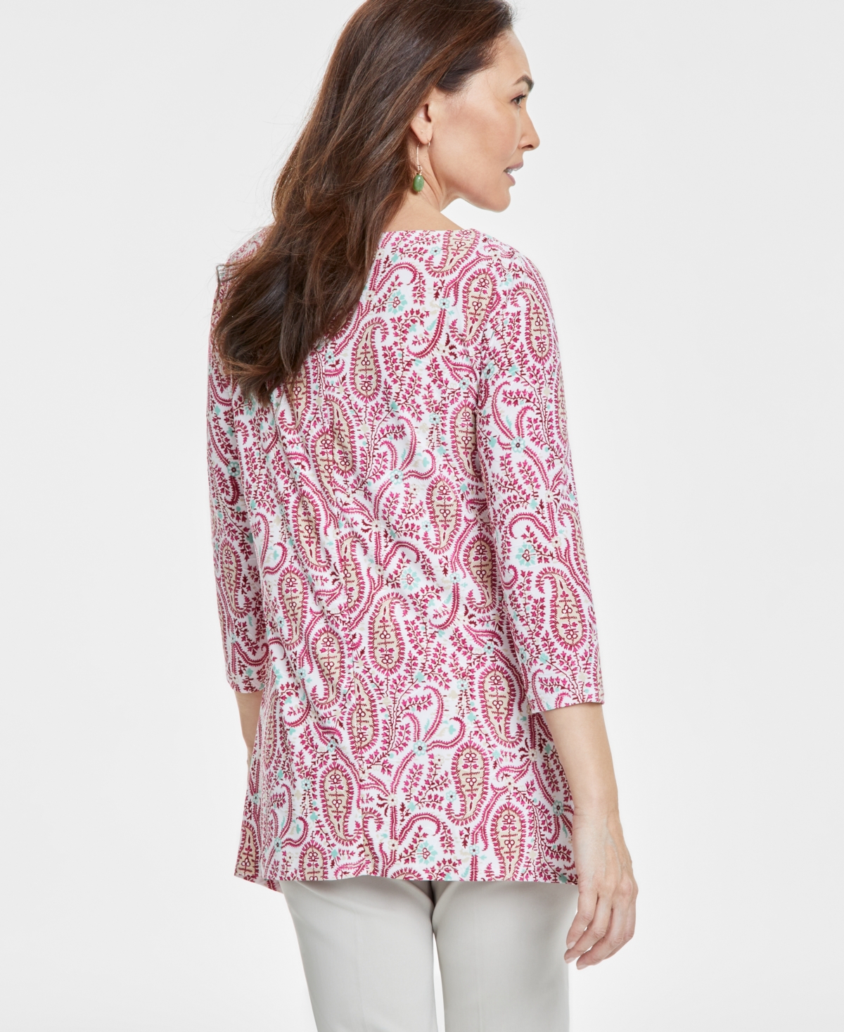 Jm Collection Petite Paisley-print Vented-hem Tunic, Exclusively At Macy's