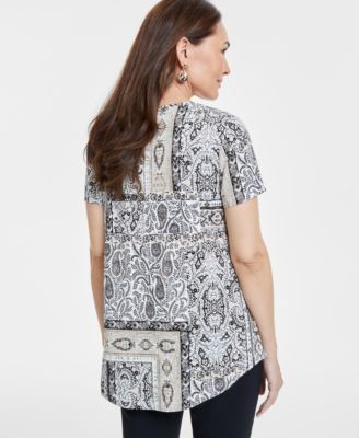 売れ筋商品|||ジェイエムコレクション カットソー トップス レディース Women's Floral Printed Scoop-Neck Short Sleeve Top, Exclusively at Macy's Garden White Combo JM Collection Women's Printed Scoop-Neck Short Sleeve Top