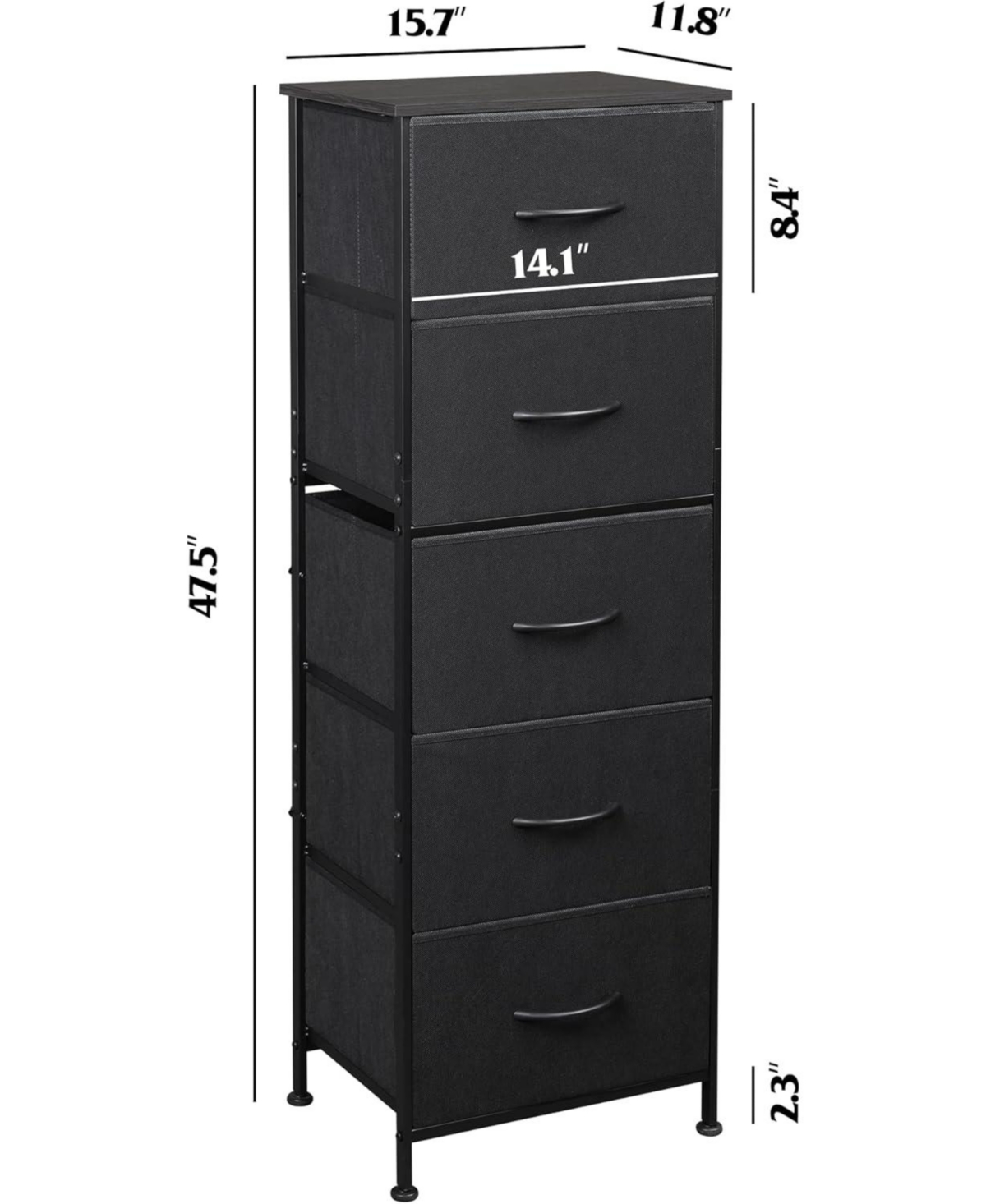 Wlive Fabric Dresser 5-Drawer Tall Dresser for Bedroom Storage Dresser Organizer with Fabric Bins Wood Top Sturdy Steel Frame Chest of Drawers for Clo