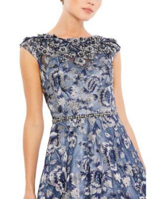 Women's Embellished Cap Sleeve High Neck Ballgown.