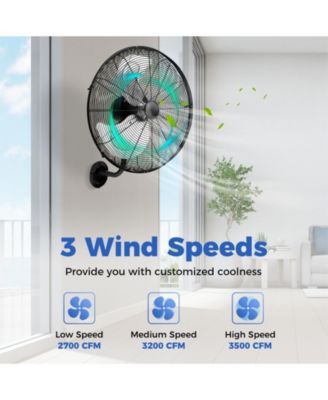 20 Inch Wall Mount Fan with 3 Fan Speeds and Adjustable Tilt Head