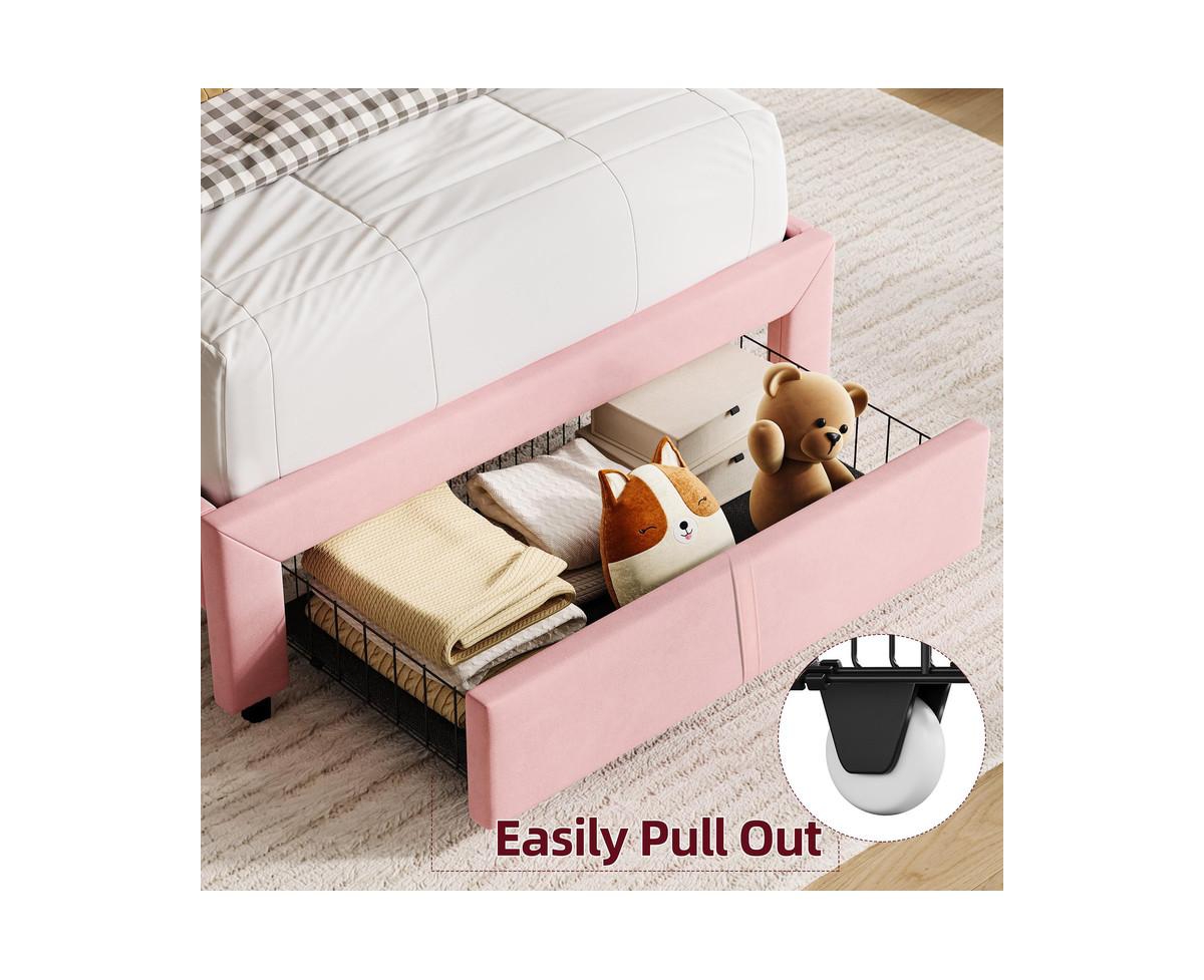 gaomon Bed Frame with Drawer, Velvet Upholstered Platform Bed Frame with Storage Headboard, No Box Spring Needed, Easy Assembly, Noise-Free - Pin