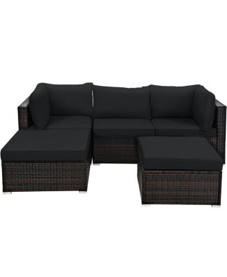 5 Pieces Patio Rattan Sofa Set with Cushion and Ottomans
