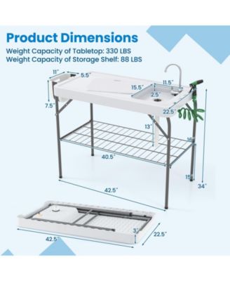 2 in 1 Folding Fish Cleaning Table with Sink and Faucet for Patio BBQ