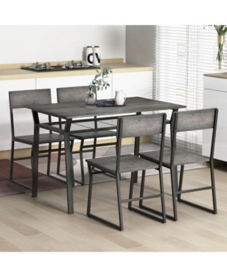 5 Piece Dining Table Set with Storage Rack and Metal Frame