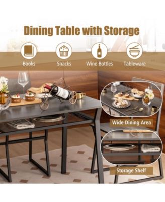 5 Piece Dining Table Set with Storage Rack and Metal Frame