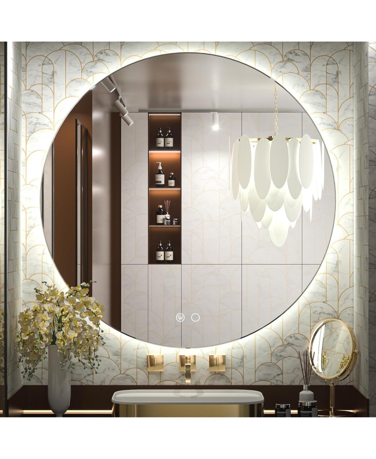 Led Backlit Frameless Bathroom Mirror with 3 Color Brightness Dimmable,Anti-fog
