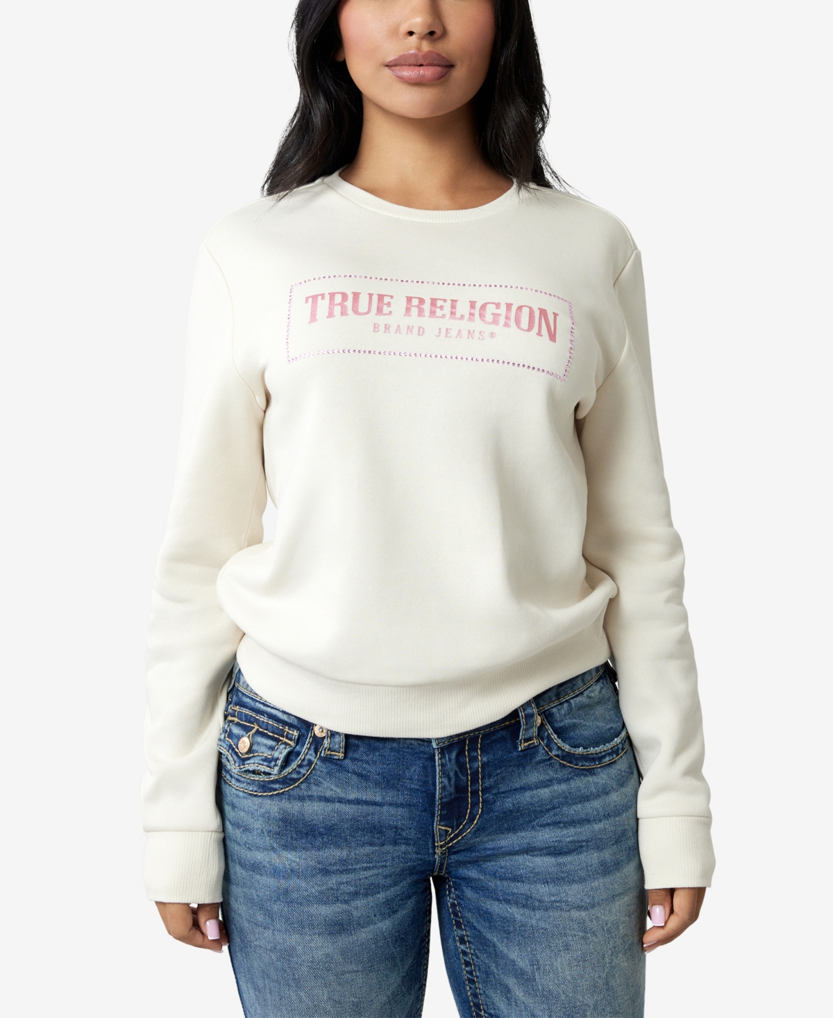 TRUE RELIGION WOMEN'S CRYSTAL LOGO CLASSIC CREW NECK SWEATSHIRT 
