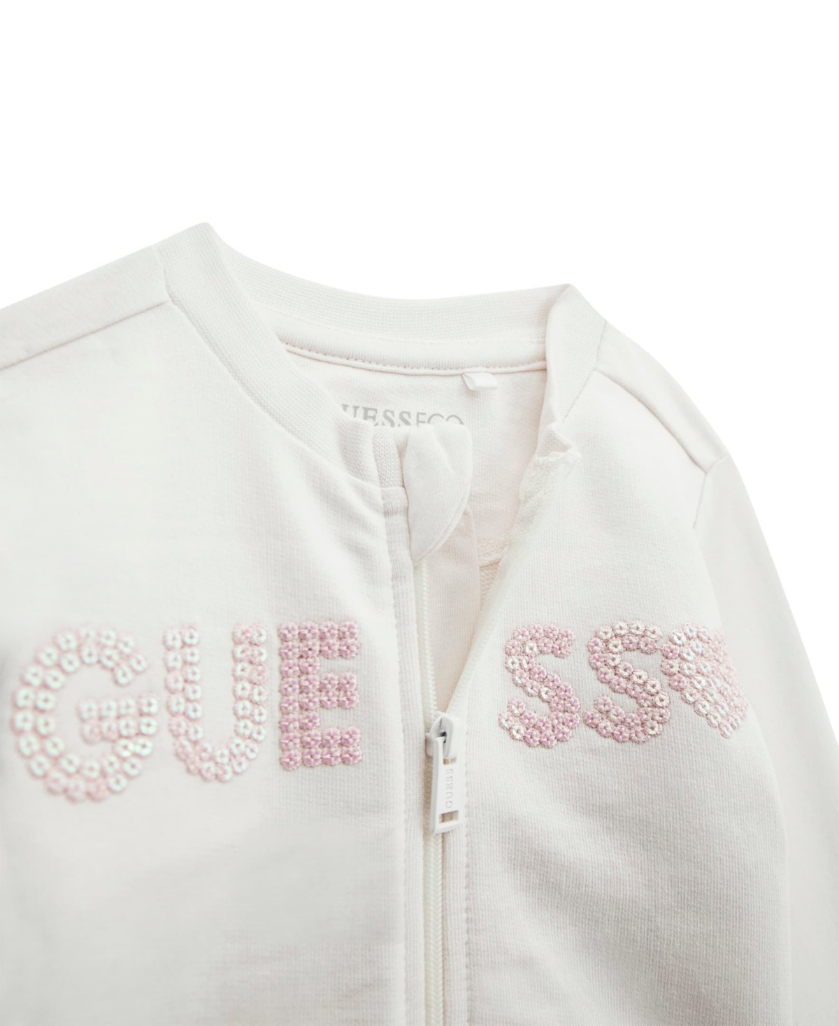 Guess Baby Girl Short Sleeve Bodysuit, Active Zip-up Sweatshirt, And Pant, 3-piece Set In Cream