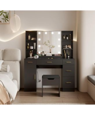 Vanity Desk With Led Lighted Mirror