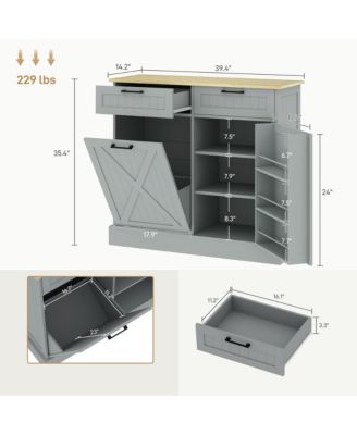 10 Wood Gallon Kitchen Island with Trash Can Storage and Drawers