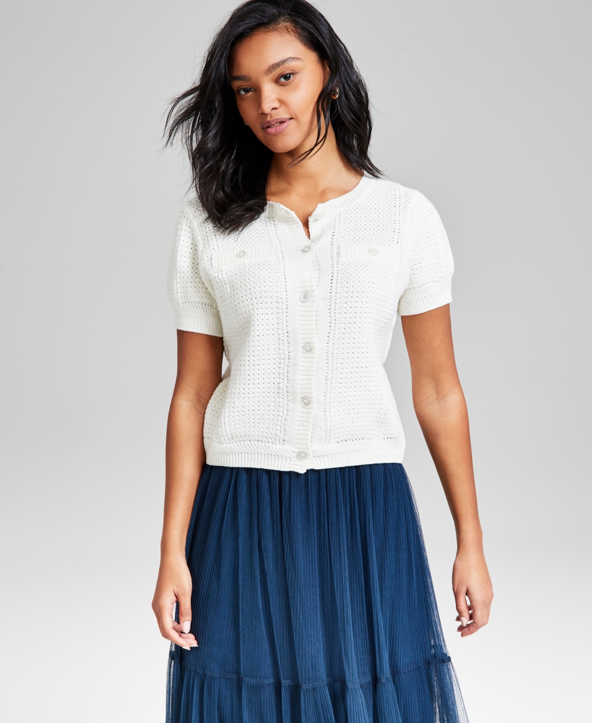And Now This Women's Textured Button-front Cardigan, Exclusively At Macy's In Calla Lily