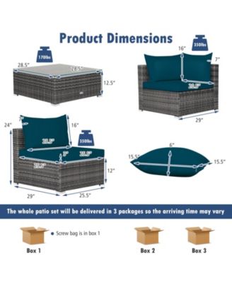 7 Pieces Patio Rattan Furniture Set Sectional Sofa Garden Cushion