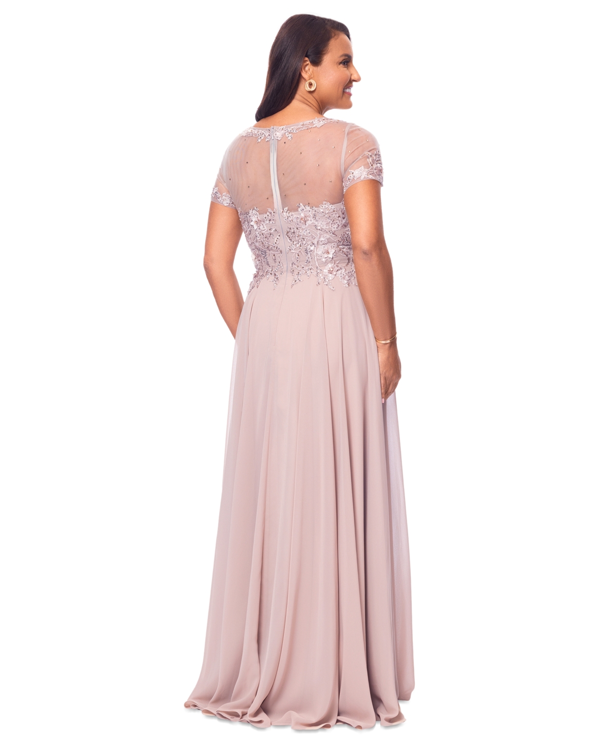 Shop Xscape Women's Boat-neck Sequin Mesh Gown In Taupe