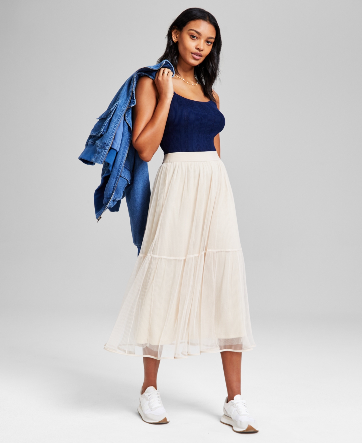 Women's Pull-On Tiered Tulle Midi Skirt, Exclusively at Macy's - Tan