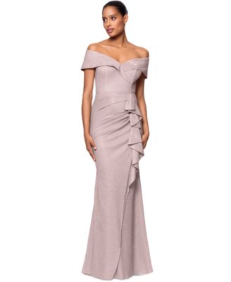 Women's Metallic Off-The-Shoulder Ruffled Gown