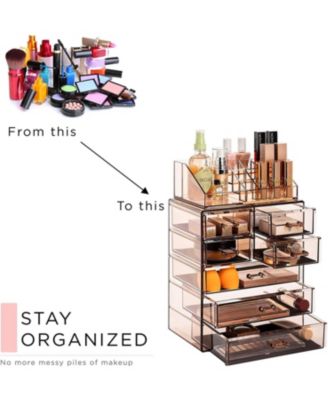 Medium Makeup Organizer Set - (3 Large / 4 Small Drawers/Top Tray) Brown