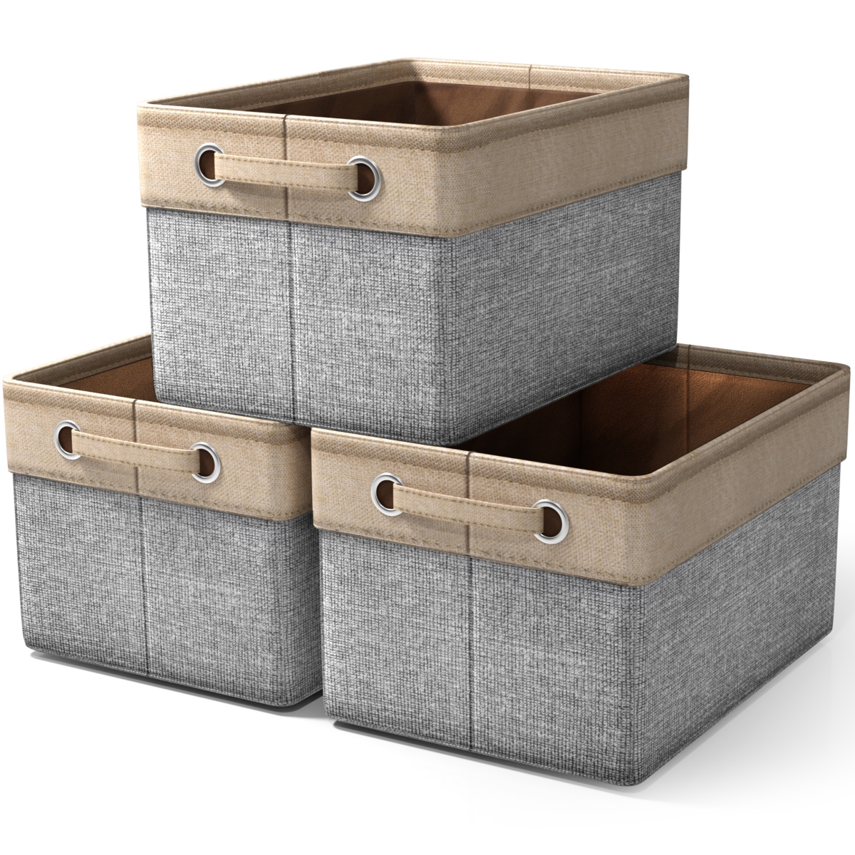 3 Pack Large Sturdy Foldable Fabric Storage Bins with Handles - Lightweight and durable - Grey