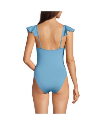 Women's Ruffle V-neck High Leg One Piece Swimsuit